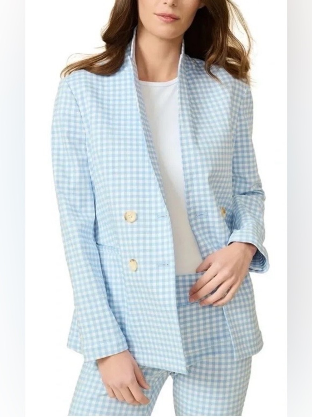 J. McLaughlin Ressie Blazer Light Blue Gingham Checked Print Size 2 NWOT
